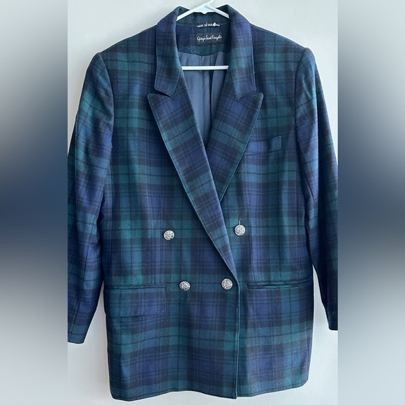 Giorgio Di Sant Angelo 100% Pure Wool Blue and Green Plaid Blazer, Size 14 - Picture 3 of 16